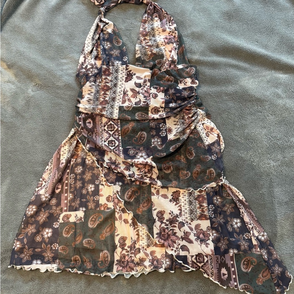 Floral Patchwork Halter Dress